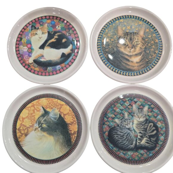 Set Of 6 Ceramic Cat-Themed Coasters With Holder - Vibrant Artwork cloverleaf - Picture 6 of 6
